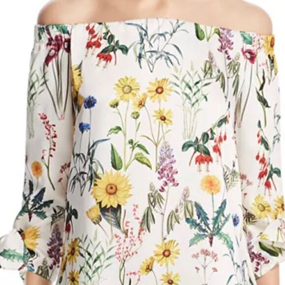 Bailey 44 Revolve Colorful Floral Botanical Off Shoulder Blouse in Chalk - Picture 3 of 16